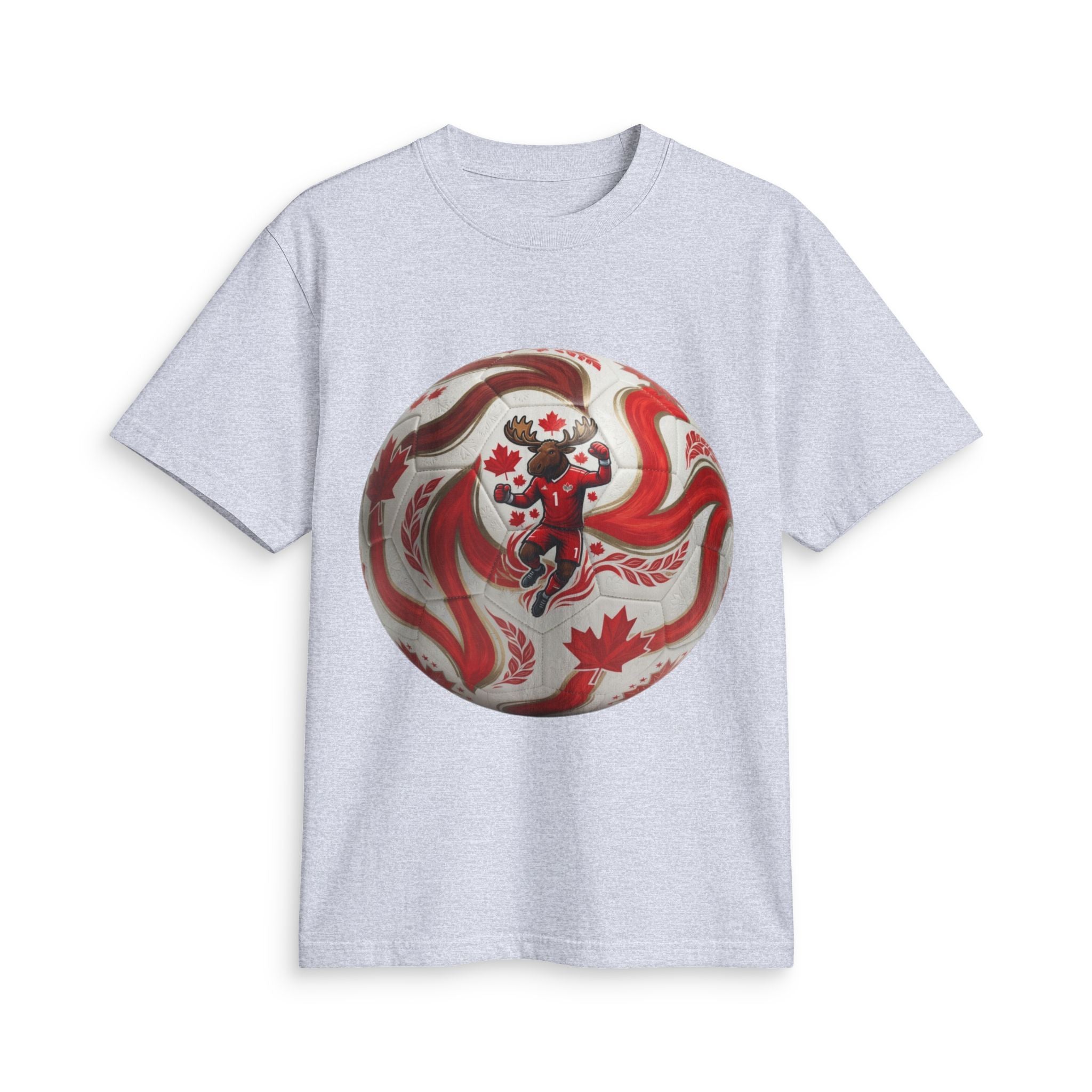 Canada Soccer Lion Graphic T‑Shirt — Red Maple Leaf Soccer Ball Design