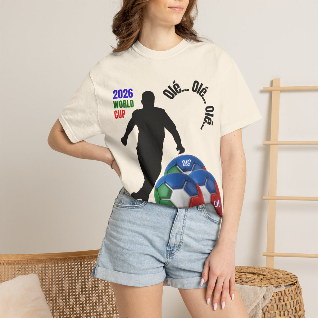 2026 World Cup Soccer T-Shirt — 'Olé Olé Olé' Fan Tee with Player Silhouette