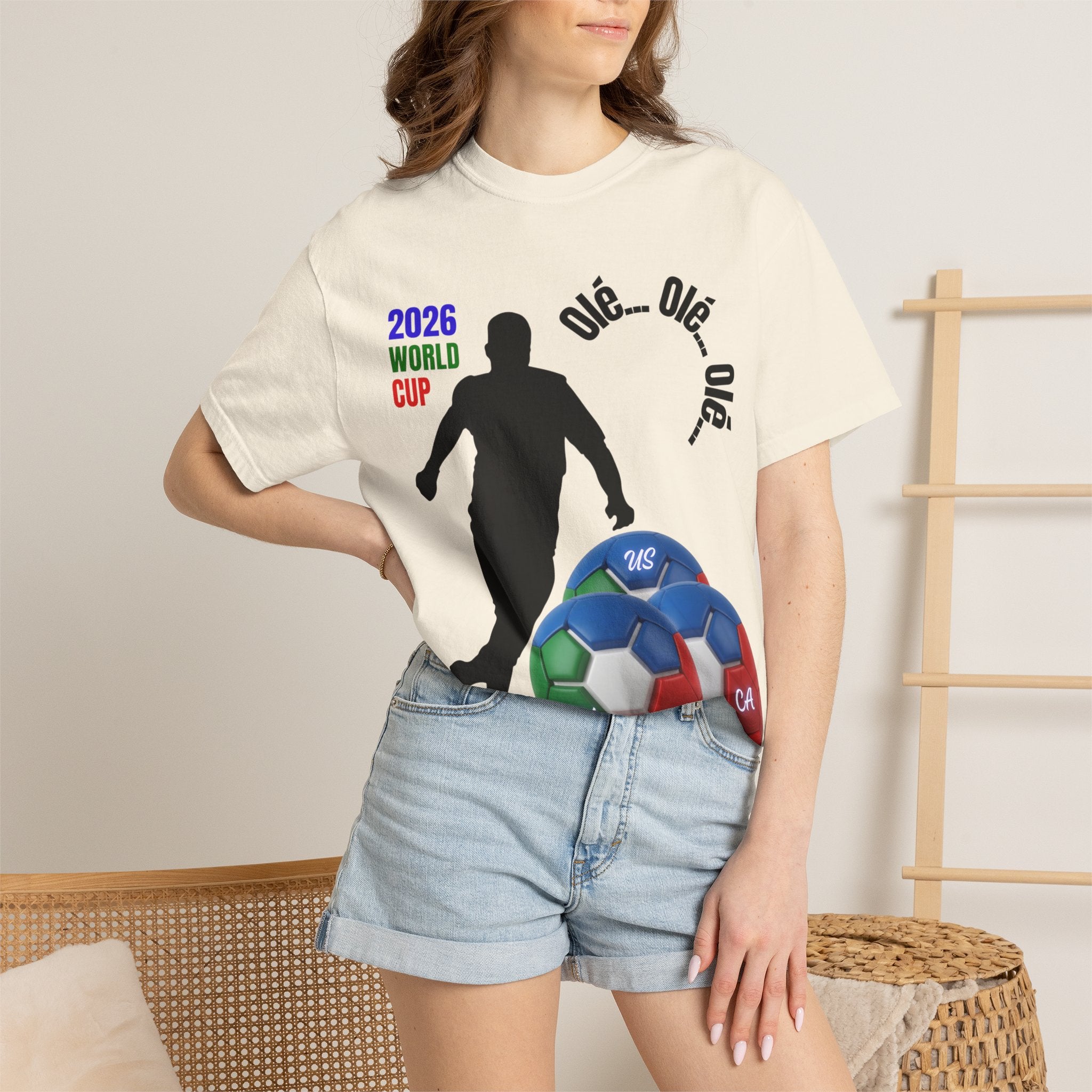 2026 World Cup Soccer T-Shirt — 'Olé Olé Olé' Fan Tee with Player Silhouette