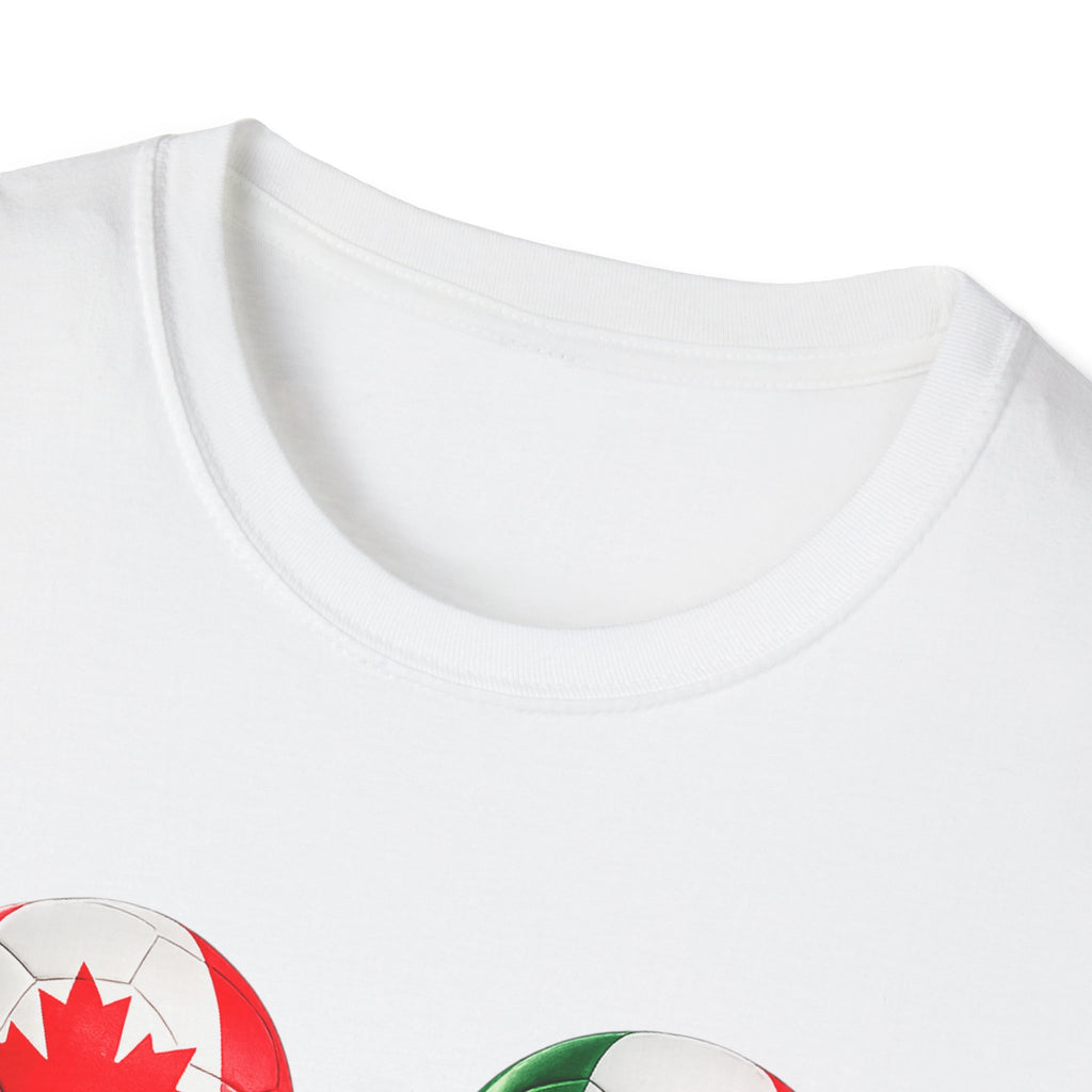 World Cup Trio Soccer Ball T-Shirt — USA Canada Mexico Flags