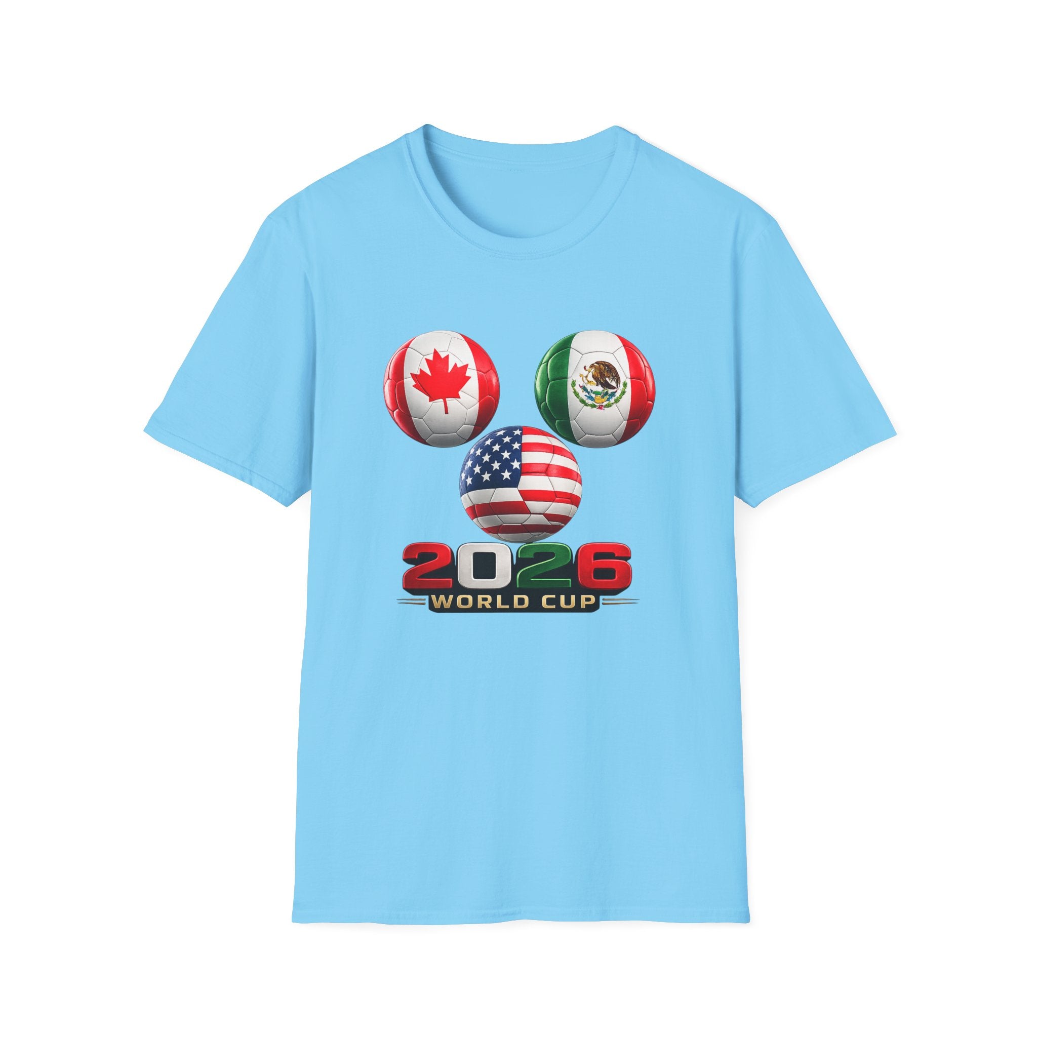 World Cup Trio Soccer Ball T-Shirt — USA Canada Mexico Flags