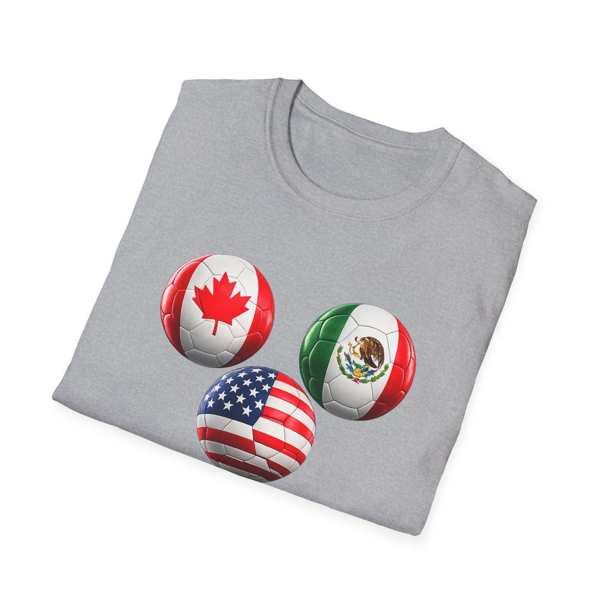 World Cup Trio Soccer Ball T-Shirt — USA Canada Mexico Flags