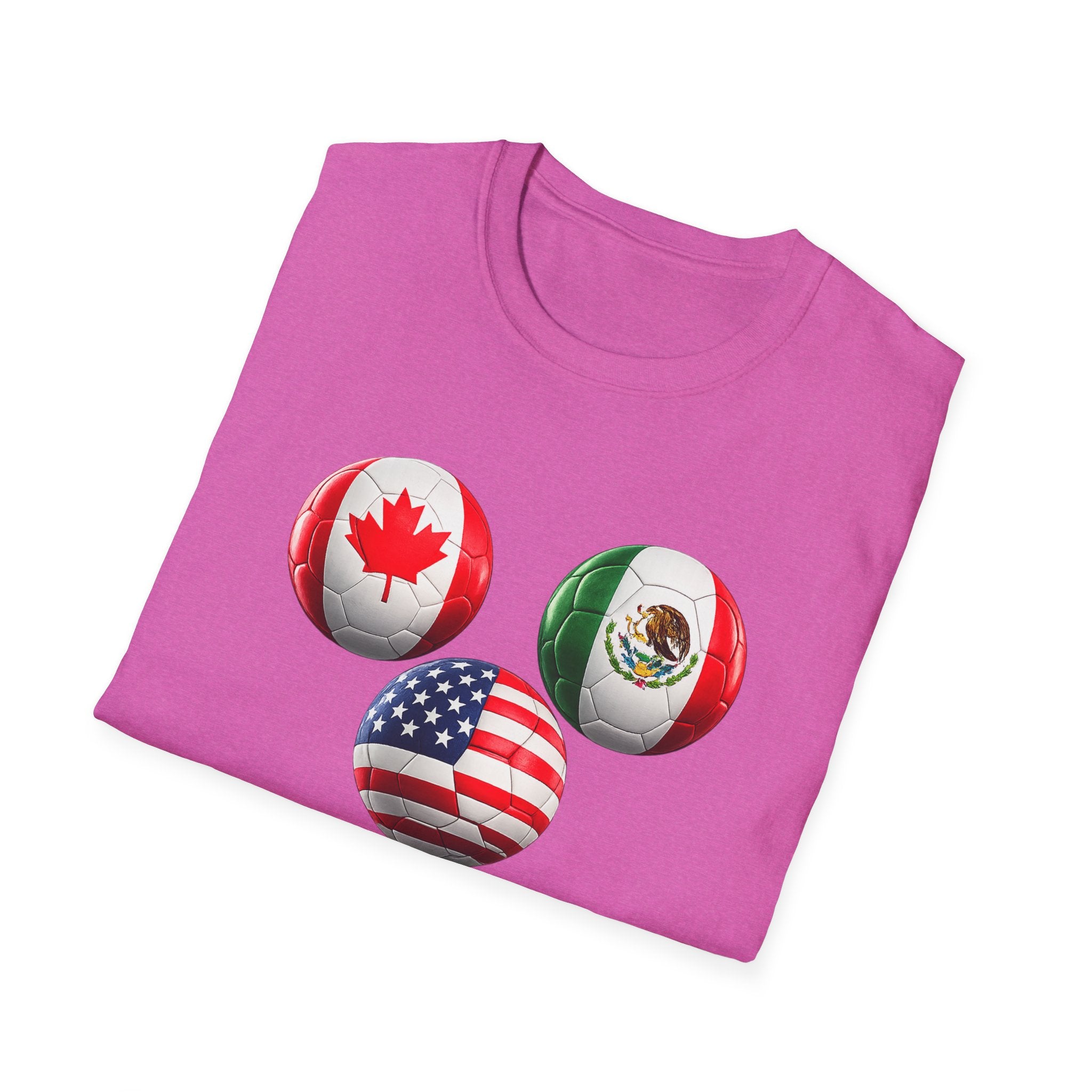 World Cup Trio Soccer Ball T-Shirt — USA Canada Mexico Flags