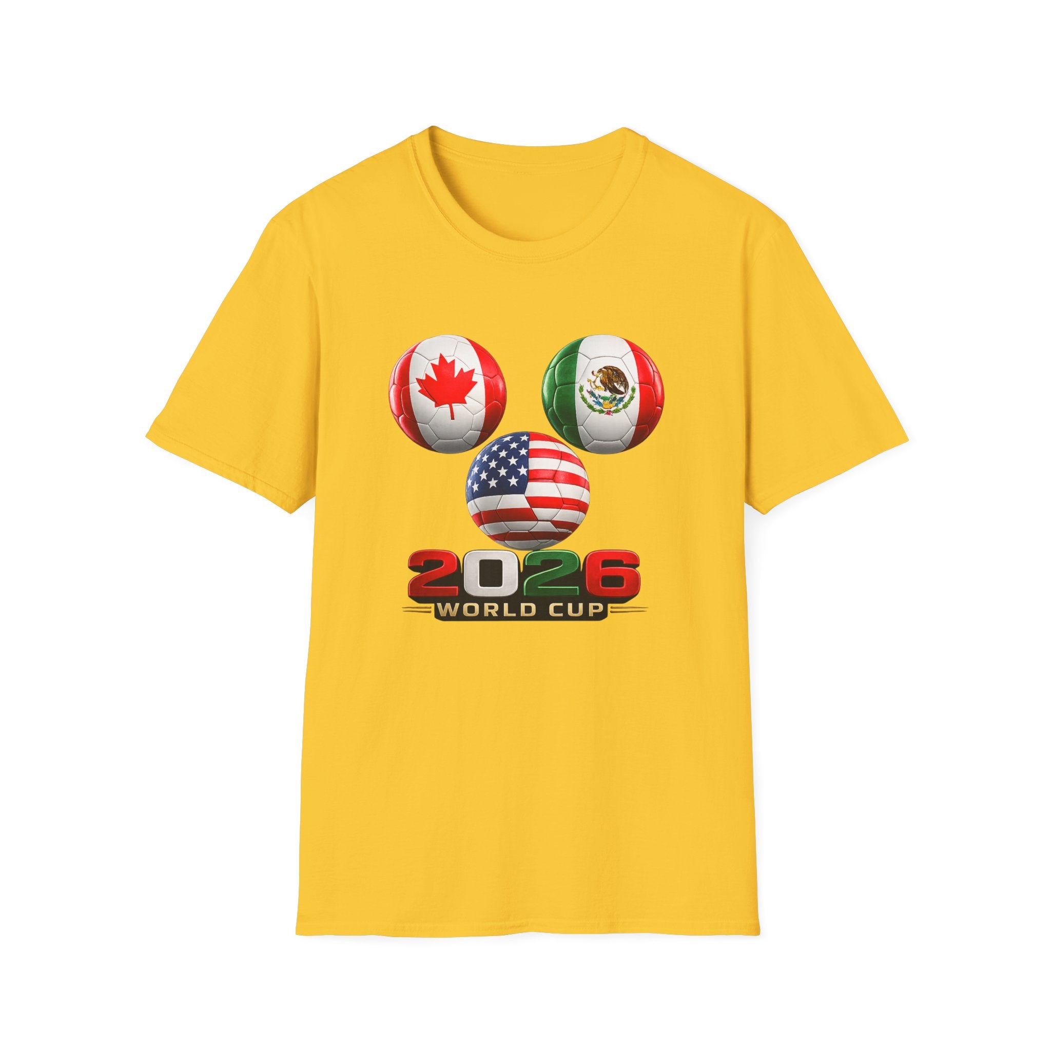 World Cup Trio Soccer Ball T-Shirt — USA Canada Mexico Flags