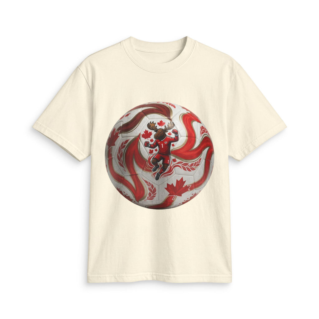 Canada Soccer Lion Graphic T‑Shirt — Red Maple Leaf Soccer Ball Design