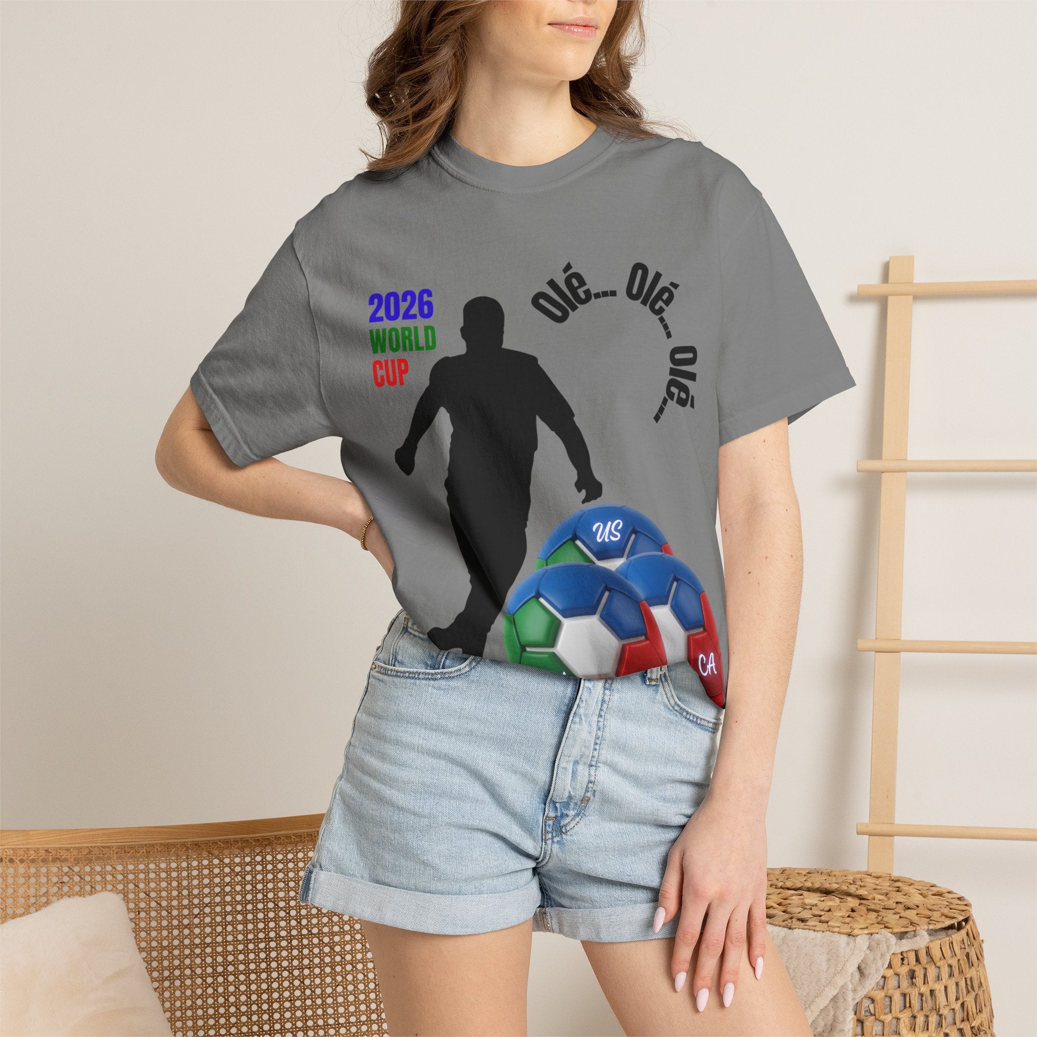 2026 World Cup Soccer T-Shirt — 'Olé Olé Olé' Fan Tee with Player Silhouette