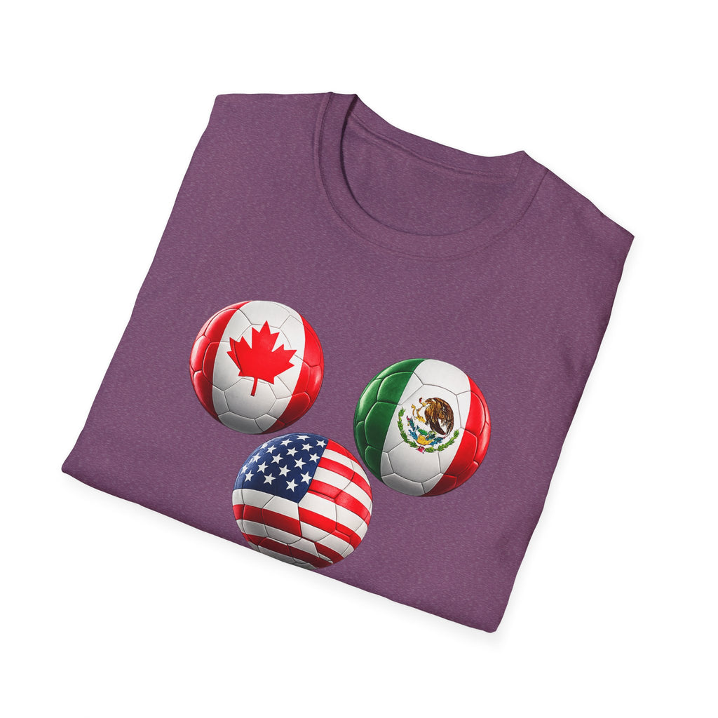 World Cup Trio Soccer Ball T-Shirt — USA Canada Mexico Flags
