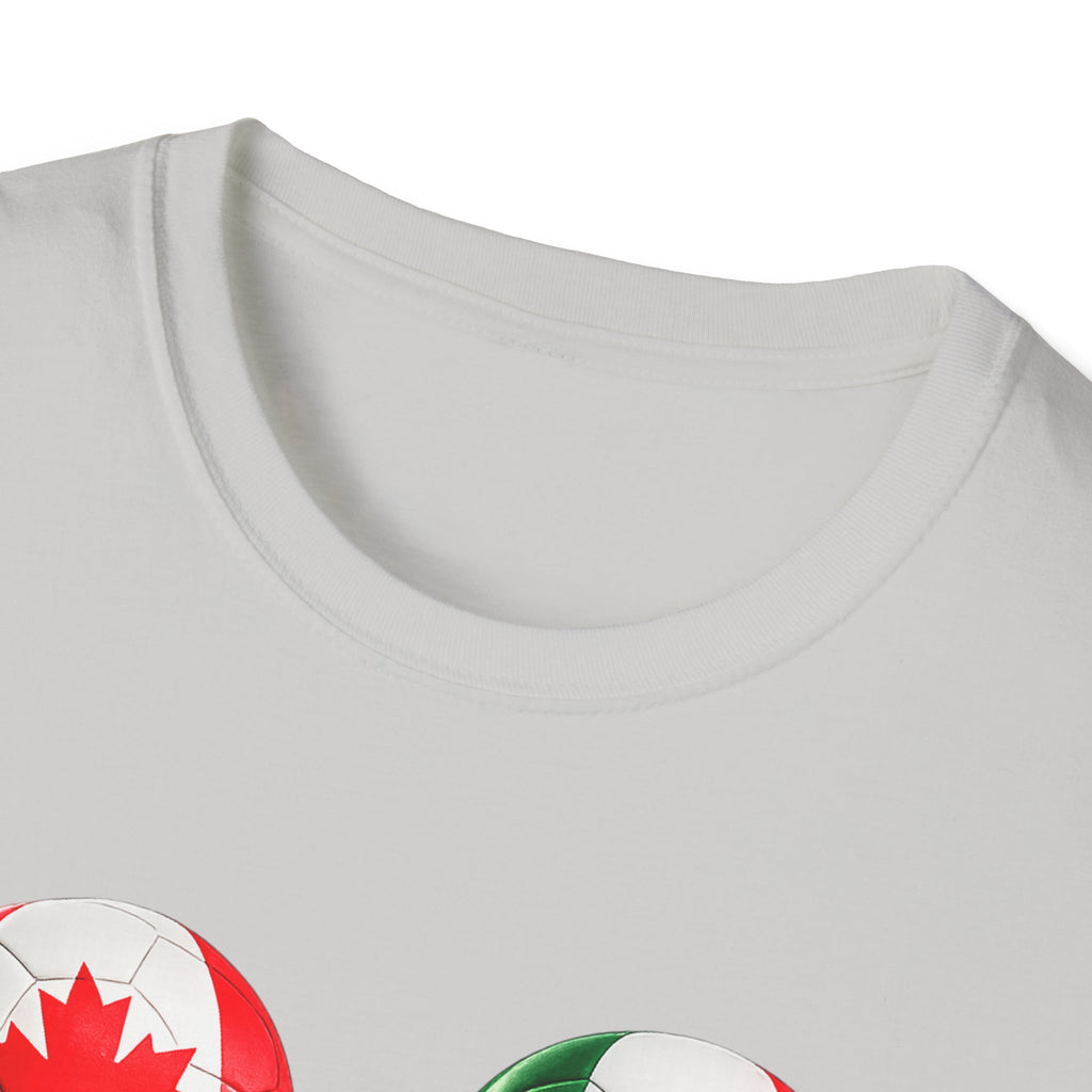 World Cup Trio Soccer Ball T-Shirt — USA Canada Mexico Flags