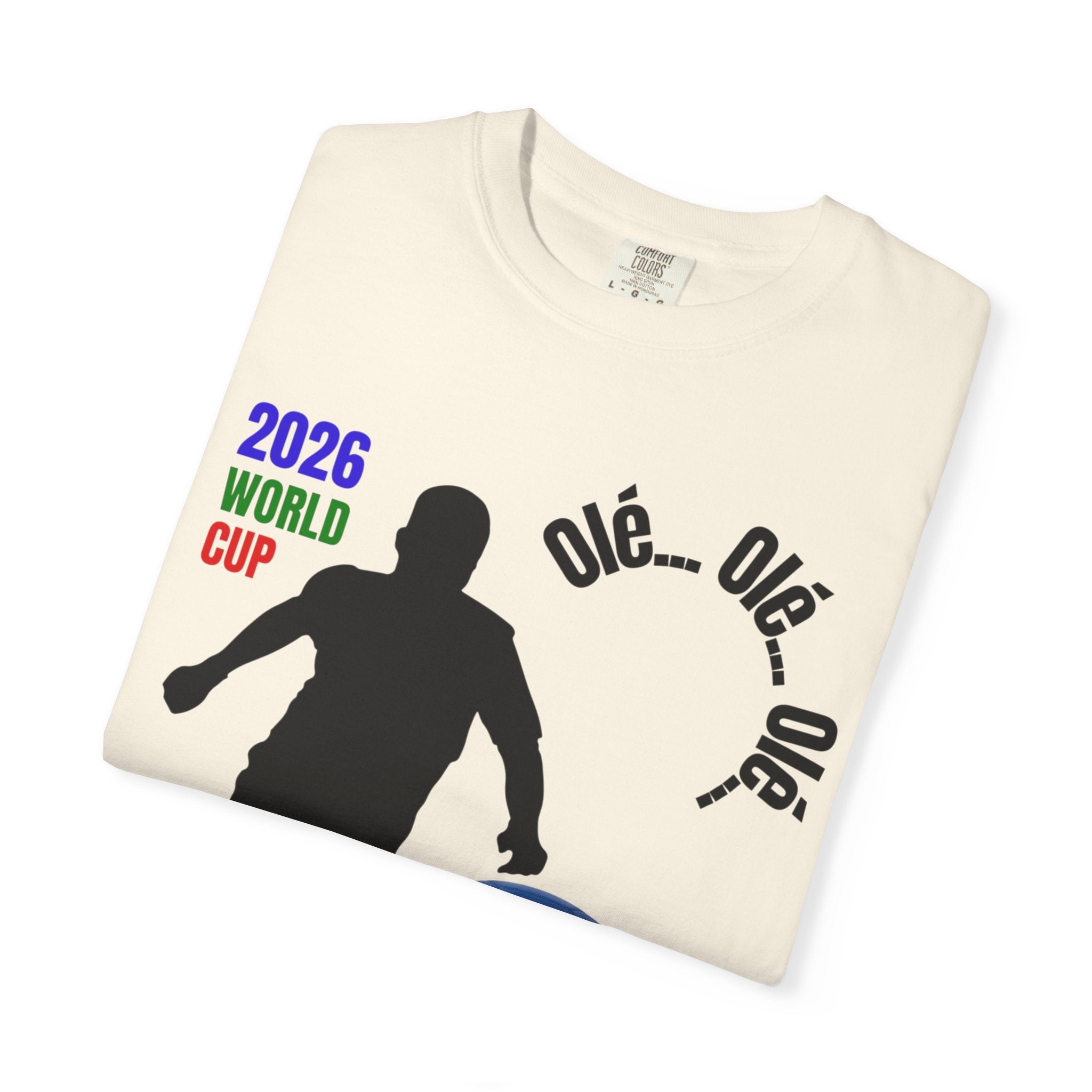 2026 World Cup Soccer T-Shirt — 'Olé Olé Olé' Fan Tee with Player Silhouette