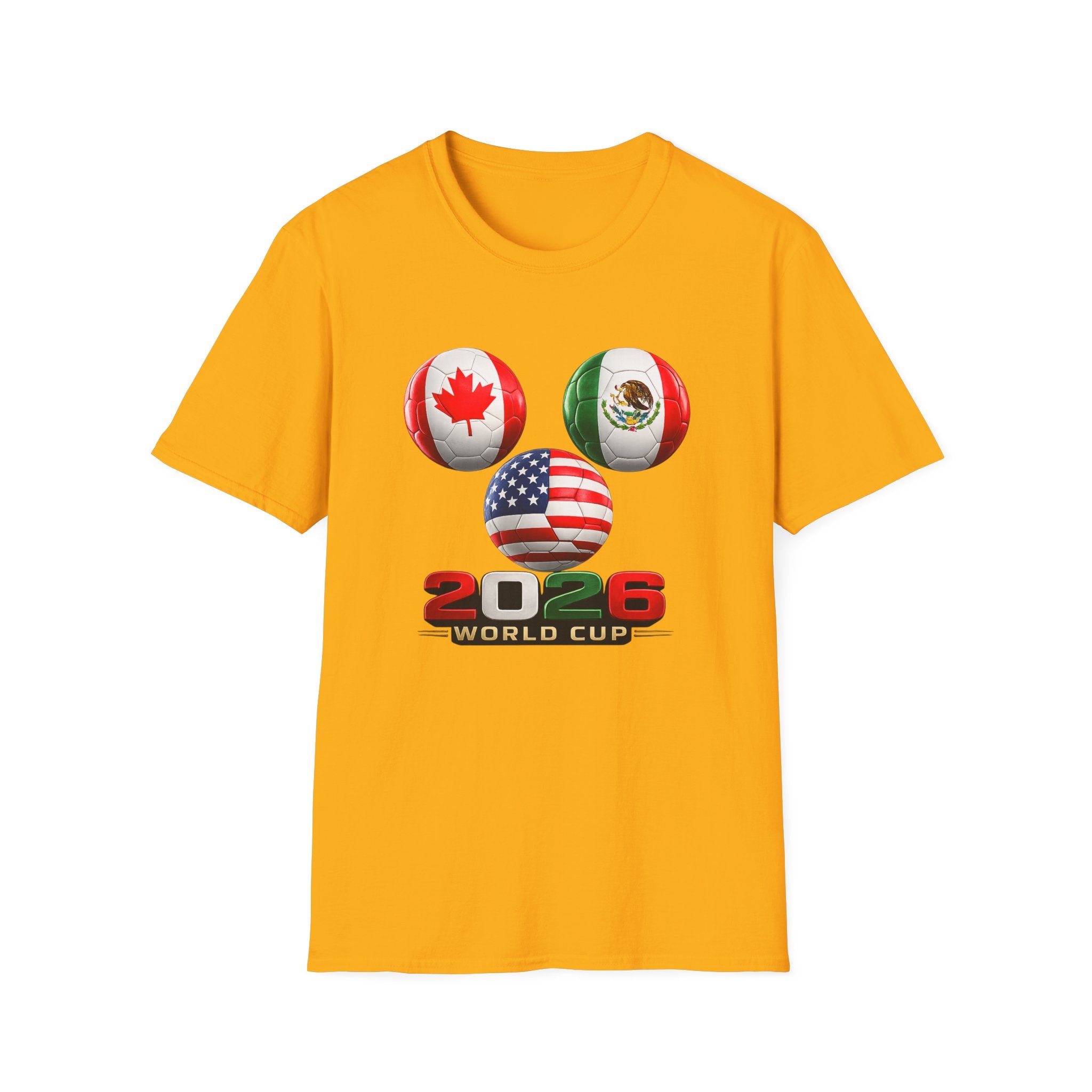 World Cup Trio Soccer Ball T-Shirt — USA Canada Mexico Flags