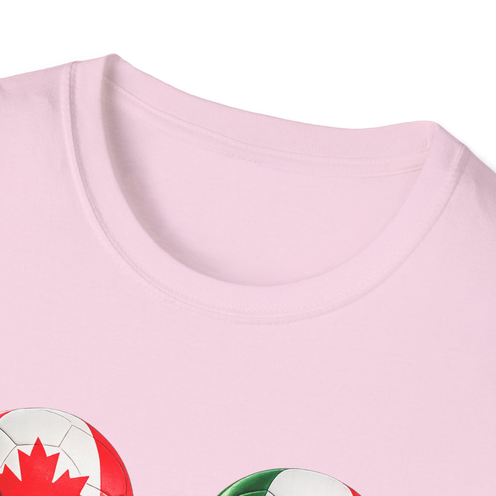 World Cup Trio Soccer Ball T-Shirt — USA Canada Mexico Flags
