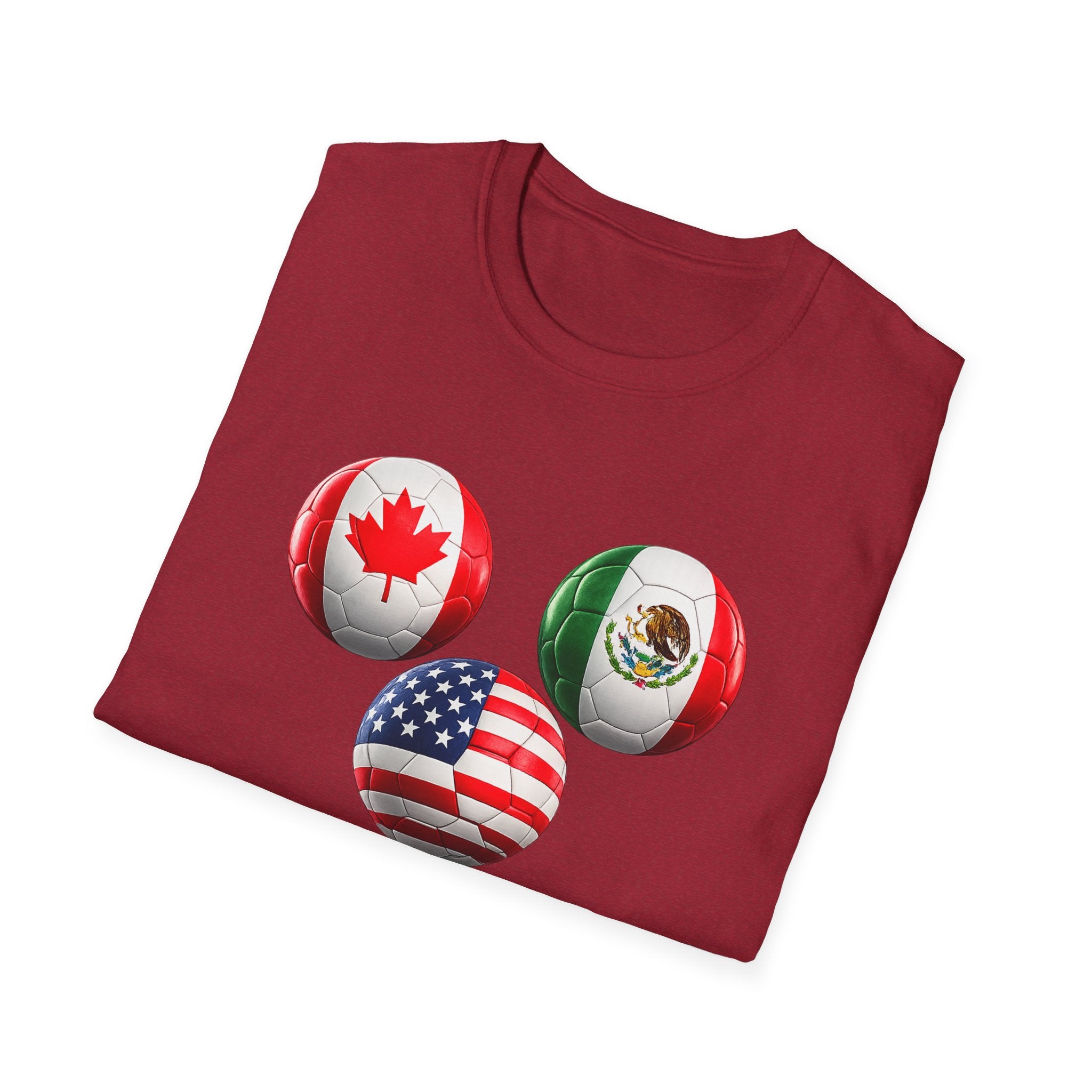 World Cup Trio Soccer Ball T-Shirt — USA Canada Mexico Flags