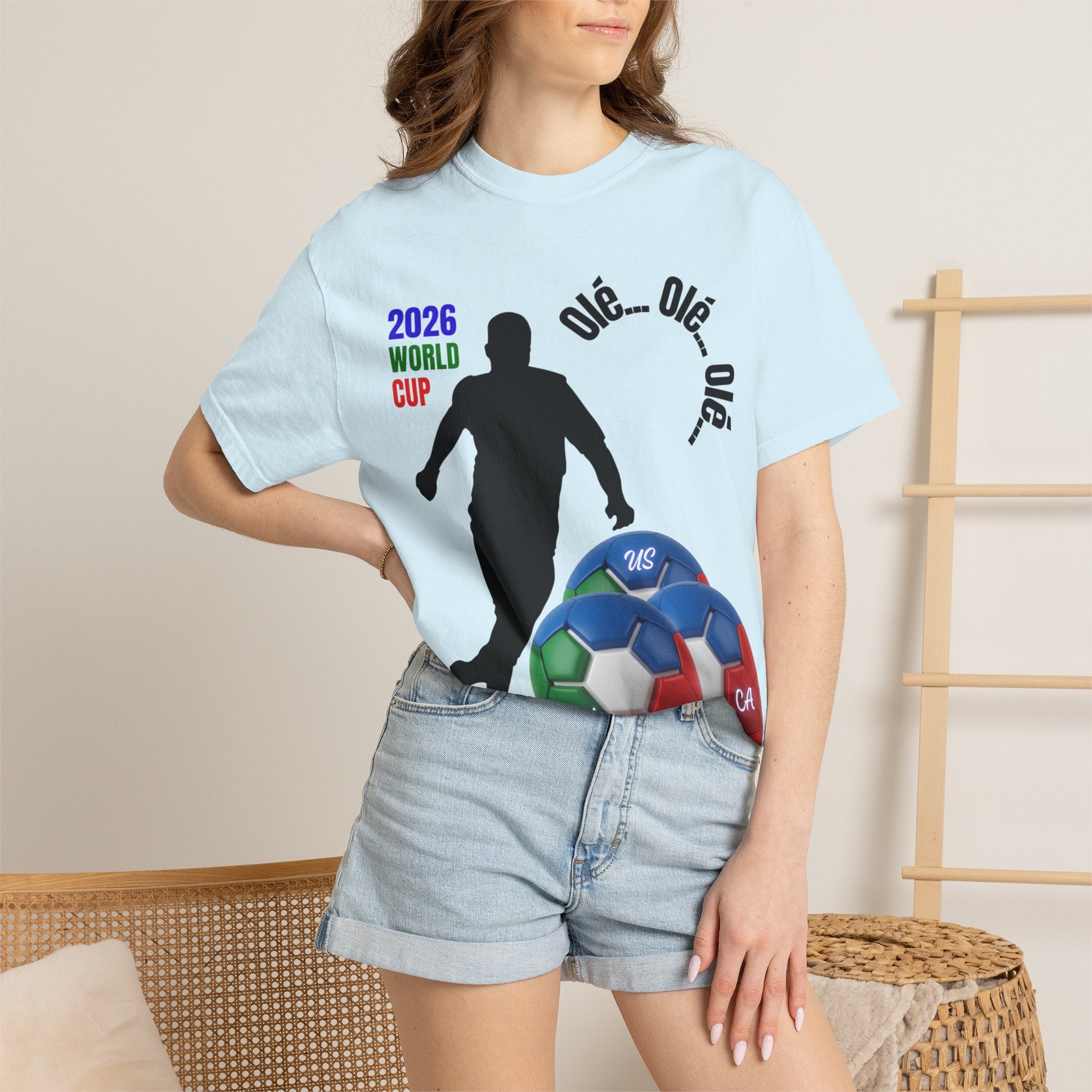 2026 World Cup Soccer T-Shirt — 'Olé Olé Olé' Fan Tee with Player Silhouette