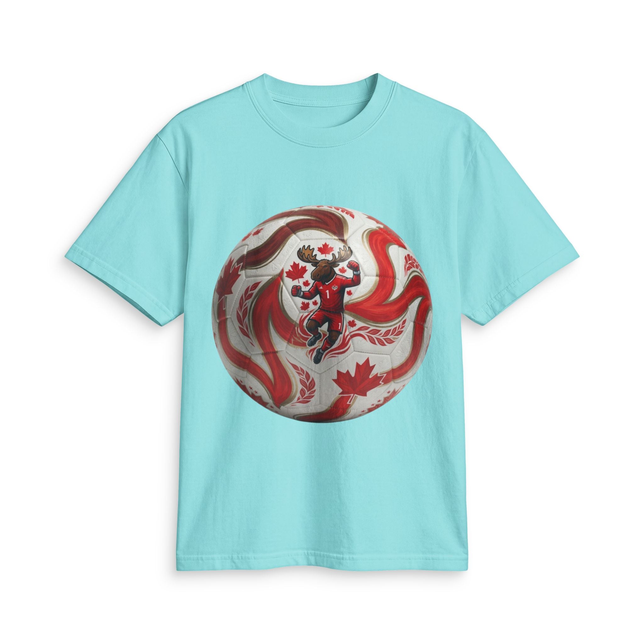Canada Soccer Lion Graphic T‑Shirt — Red Maple Leaf Soccer Ball Design