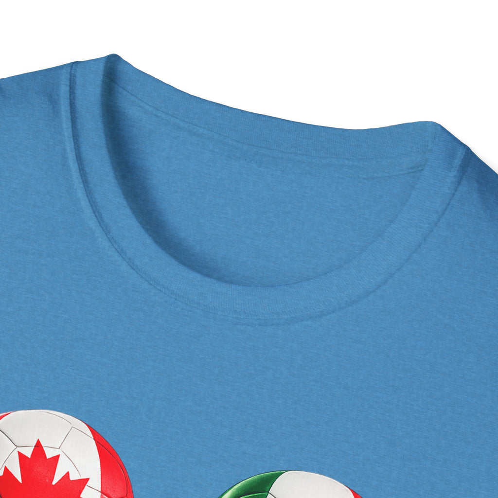 World Cup Trio Soccer Ball T-Shirt — USA Canada Mexico Flags