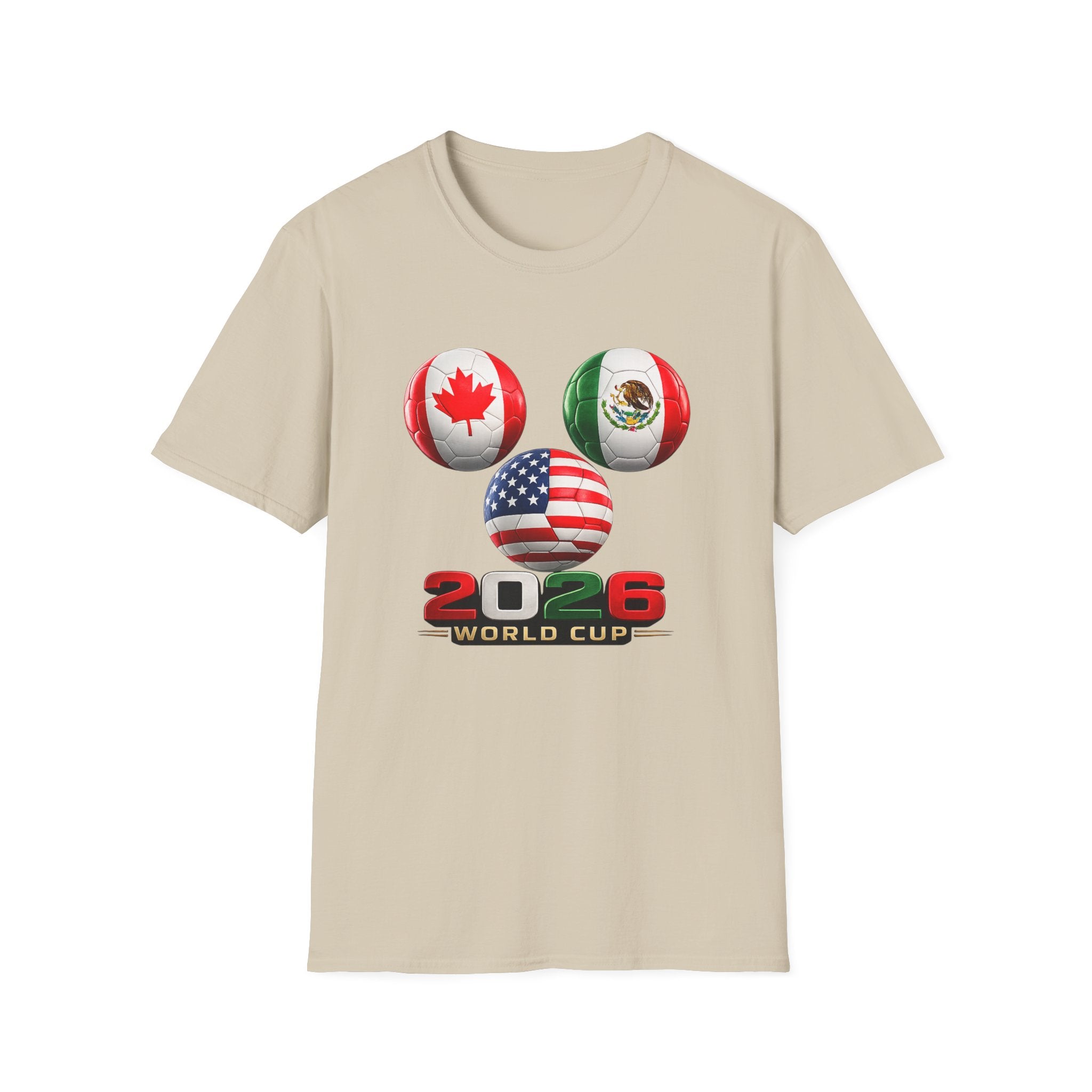 World Cup Trio Soccer Ball T-Shirt — USA Canada Mexico Flags