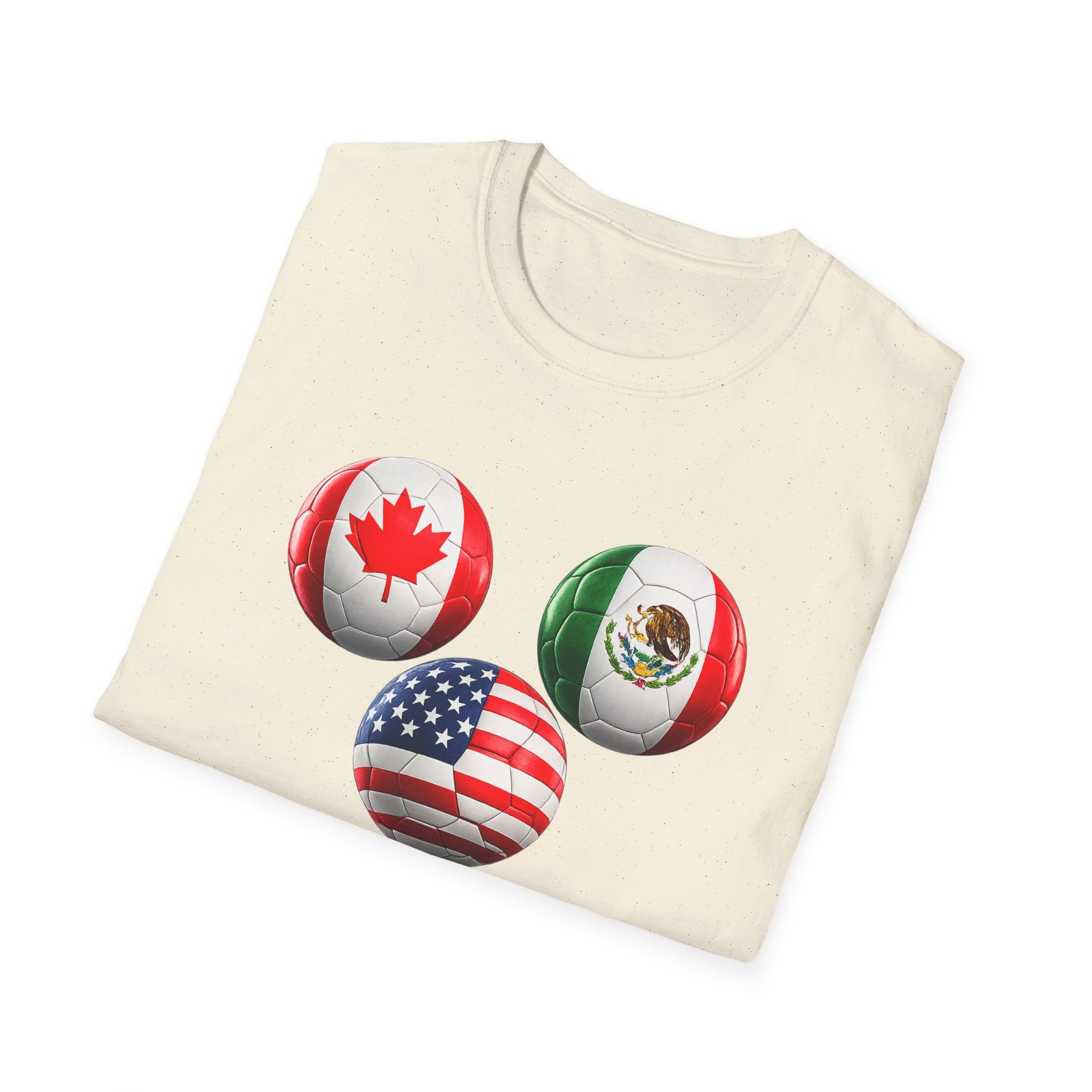 World Cup Trio Soccer Ball T-Shirt — USA Canada Mexico Flags
