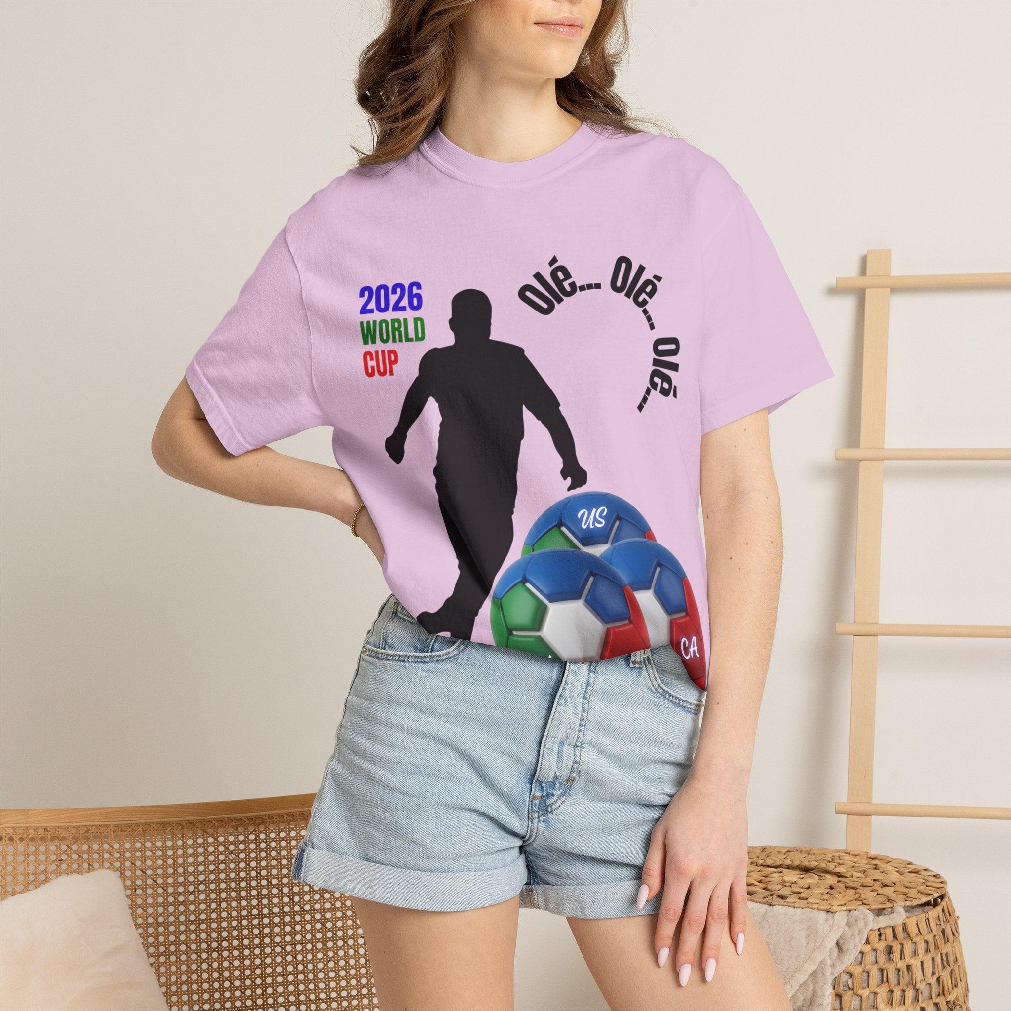 2026 World Cup Soccer T-Shirt — 'Olé Olé Olé' Fan Tee with Player Silhouette
