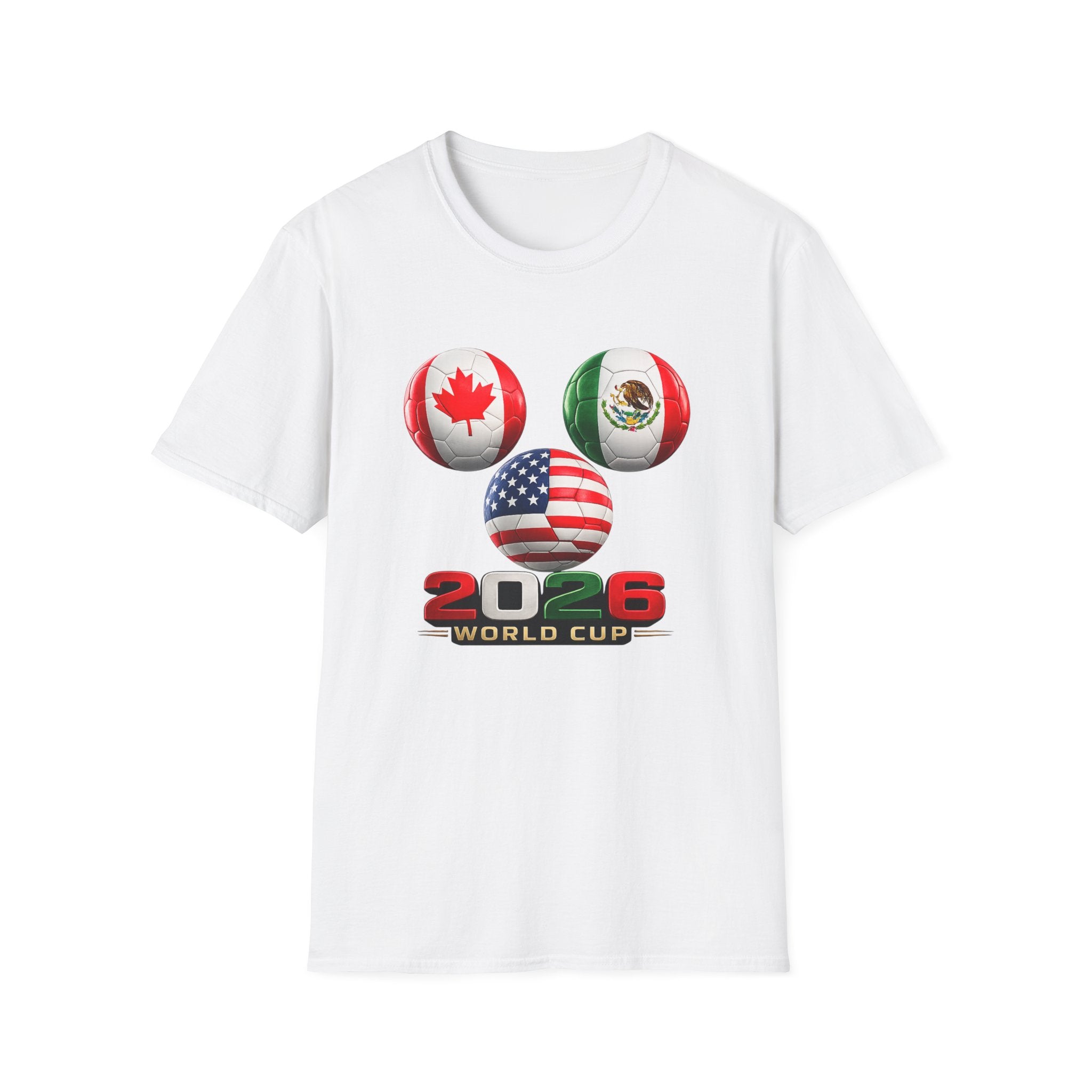 World Cup Trio Soccer Ball T-Shirt — USA Canada Mexico Flags